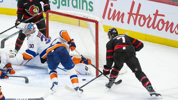 Mar 19, 2026; Ottawa, Ontario, CAN; Ottawa Senators left. wing Brady Tkachuk (7) shoots the winning goal against New York Islanders goalie Ilya Sorokin (30) in the third period at the Canadian Tire Centre. Mandatory Credit: Marc DesRosiers-IMAGN Images Mar 19, 2026; Ottawa, Ontario, CAN; Ottawa Senators left. wing Brady Tkachuk (7) shoots the winning goal against New York Islanders goalie Ilya Sorokin (30) in the third period at the Canadian Tire Centre. Mandatory Credit: Marc DesRosiers-IMAGN Images
