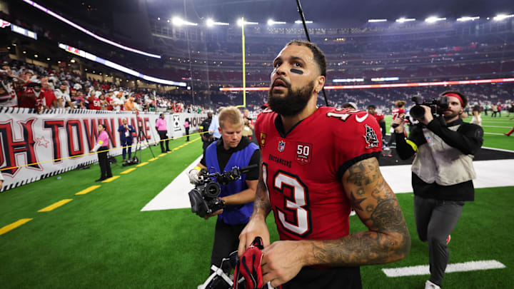 Sep 15, 2025; Houston, Texas, USA;  Tampa Bay Buccaneers wide receiver Mike Evans (13) looks on after the game against the Houston Texans at NRG Stadium. Mandatory Credit: Thomas Shea-Imagn Images