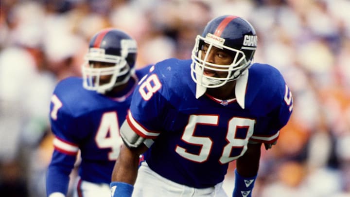 Nov 24, 1991; USA; FILE PHOTO; New York Giants linebacker Carl Banks (58) in action against the Tampa Bay Buccaneers at Tampa Stadium. 