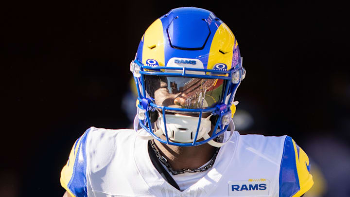 November 9, 2025; Santa Clara, California, USA; Los Angeles Rams cornerback Roger McCreary (25) before the game against the San Francisco 49ers at Levi's Stadium. Mandatory Credit: Kyle Terada-Imagn Images