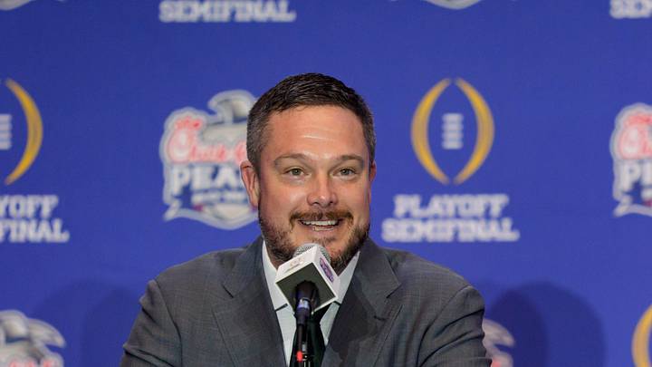 Oregon head coach Dan Lanning speaks during the head coaches’ press conference ahead of the Peach Bowl at the College Football Hall of Fame in Atlanta, Georgia, on Jan. 8, 2026. Oregon head coach Dan Lanning speaks during the head coaches’ press conference ahead of the Peach Bowl at the College Football Hall of Fame in Atlanta, Georgia, on Jan. 8, 2026.