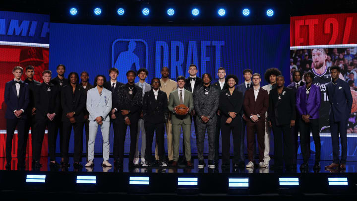 Jun 26, 2024; Brooklyn, NY, USA; The 2024 NBA draft class poses for photos before the first round of the 2024 NBA Draft at Barclays Center. Mandatory Credit: Brad Penner-USA TODAY Sports Jun 26, 2024; Brooklyn, NY, USA; The 2024 NBA draft class poses for photos before the first round of the 2024 NBA Draft at Barclays Center. Mandatory Credit: Brad Penner-USA TODAY Sports