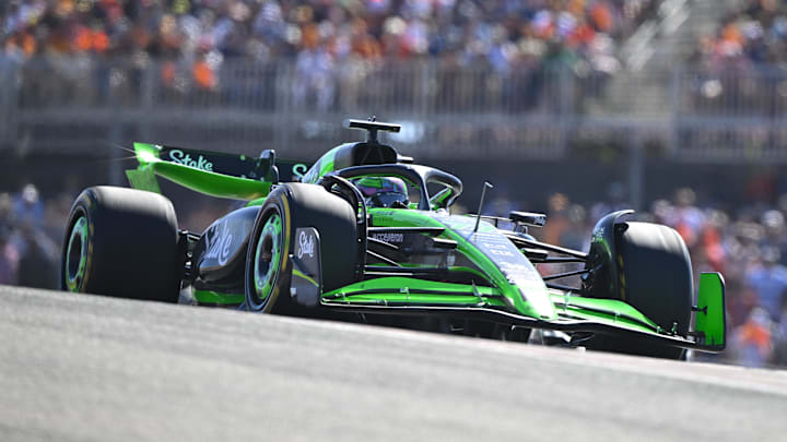 Oct 20, 2024; Austin, Texas, USA; Stake F1 Team Kick Sauber driver Valtteri Bottas (77) of Team Finland during the 2024 Formula One US Grand Prix at Circuit of the Americas. Mandatory Credit: Jerome Miron-Imagn Images