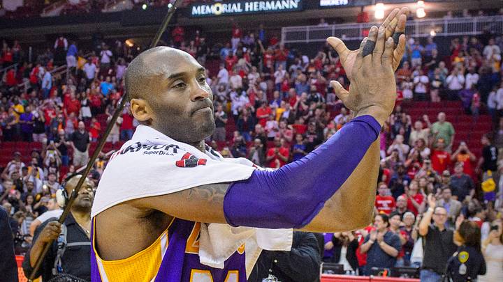 Apr 10, 2016; Houston, TX, USA; Los Angeles Lakers forward Kobe Bryant (24) acknowledges the fans as he leaves the court after the game between the Rockets and the Lakers at the Toyota Center. Bryant plays in the last road game and second to last game of his NBA career. Mandatory Credit: Jerome Miron-USA TODAY Sports Apr 10, 2016; Houston, TX, USA; Los Angeles Lakers forward Kobe Bryant (24) acknowledges the fans as he leaves the court after the game between the Rockets and the Lakers at the Toyota Center. Bryant plays in the last road game and second to last game of his NBA career. Mandatory Credit: Jerome Miron-USA TODAY Sports