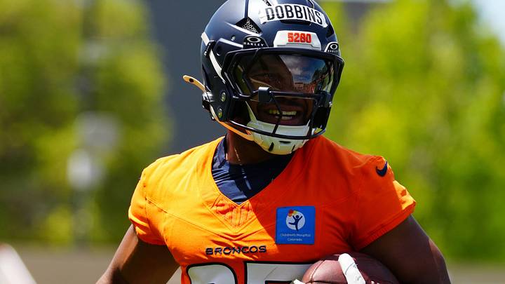 Denver Broncos running back JK Dobbins Denver Broncos running back JK Dobbins