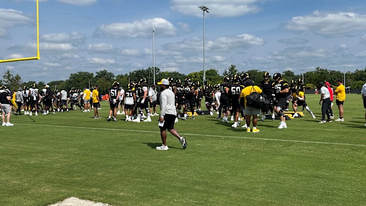 Missouri Tigers players get in line for warm-ups at practice on Aug. 3, 2025 in Columbia, Missouri. Missouri Tigers players get in line for warm-ups at practice on Aug. 3, 2025 in Columbia, Missouri.