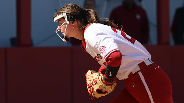 Oklahoma pitcher Sydney Berzon stares to home against Kentucky. Oklahoma pitcher Sydney Berzon stares to home against Kentucky.