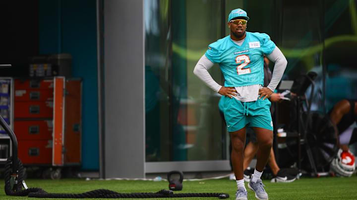 Miami Dolphins linebacker Bradley Chubb (2) looks during training camp at Baptist Health Training Complex.