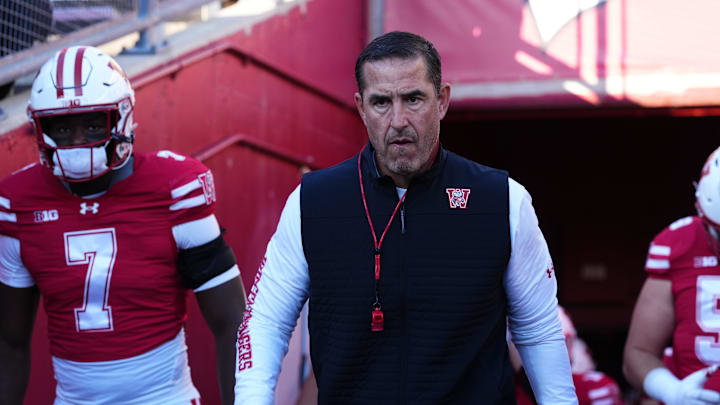 Oct 11, 2025; Madison, Wisconsin, USA; Wisconsin Badgers head coach Luke Fickell leads his team out of the tunnel at Camp Randall Stadium. Mandatory Credit: Ross Harried-Imagn Images