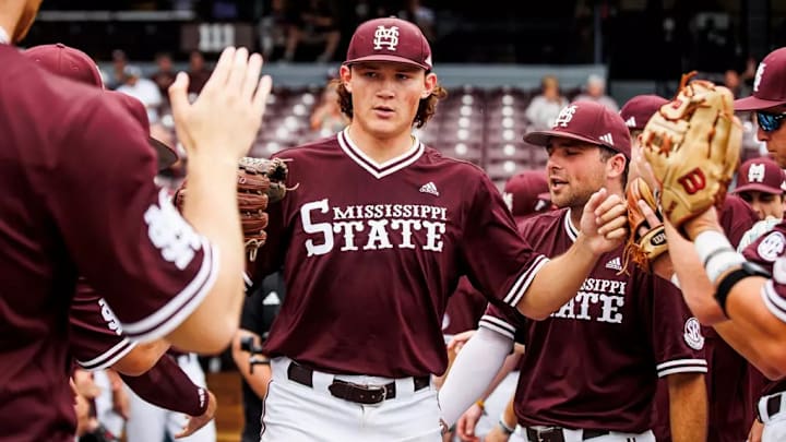 Mississippi State Pitcher Pico Kohn during the game between the Ole Miss Rebels and the Mississippi State Bulldogs at Dudy Noble Field at Polk-Dement Stadium in Starkville, MS.