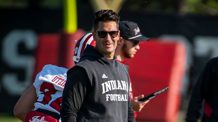 Indiana University Quarterbacks Coach Tino Sunseri during fall practice at the Mellencamp Pavilion at Indiana University on Tuesday, Aug. 6, 2024.