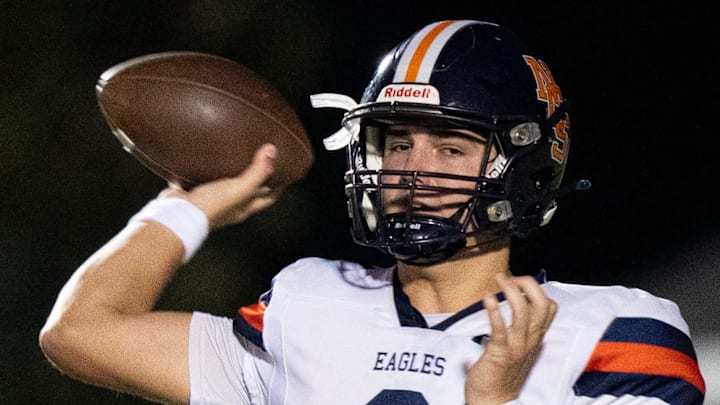 DIVISION II-A: Jared Curtis, Nashville Christian, Jr. - Here, Curtis (2) throws against BGA during their game at BGA Football Stadium in Franklin, Tenn., on Sept. 6, 2024.