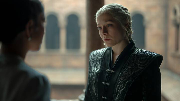 Emma D’Arcy as Rhaenyra Targaryen, Sonoya Mizunoas Mysaria in House of the Dragon season 3 episode 7. Emma D’Arcy as Rhaenyra Targaryen, Sonoya Mizunoas Mysaria in House of the Dragon season 3 episode 7.