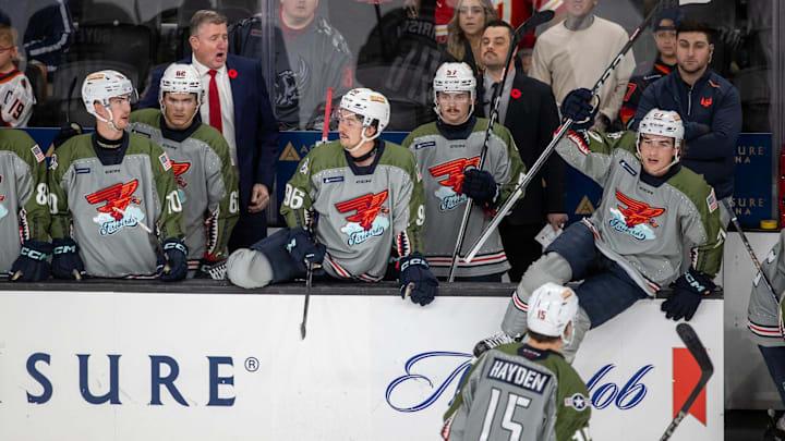 Coachella Valley Firebirds host Ontario Reign on Military Appreciation Night at Acrisure Arena in Palm Desert, Calif., on Sunday, November 10, 2024.