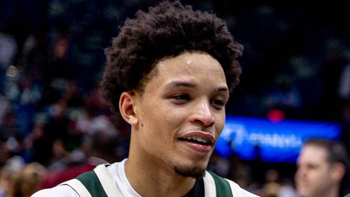 Milwaukee Bucks  guard Ryan Rollins (13) walks to the locker room after the game against the New Orleans Pelicans at Smoothie King Center on Apr 6, 2025.
