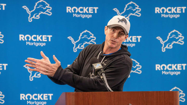 Lions special teams coordinator Dave Fipp speaks to the media before the organized team activities in Allen Park on Thursday, May 23, 2024.