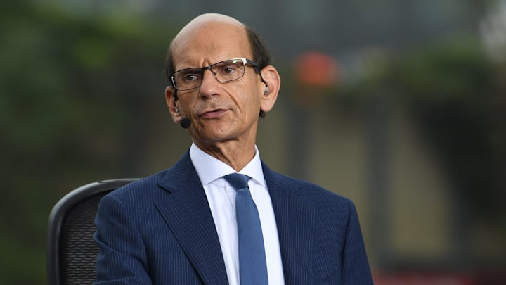Paul Finebaum, radio and ESPN television personality, gets ready to speak on television near activities outside the Superdome, before of the College Football Playoff National Championship game in New Orleans Monday, January 13, 2020.