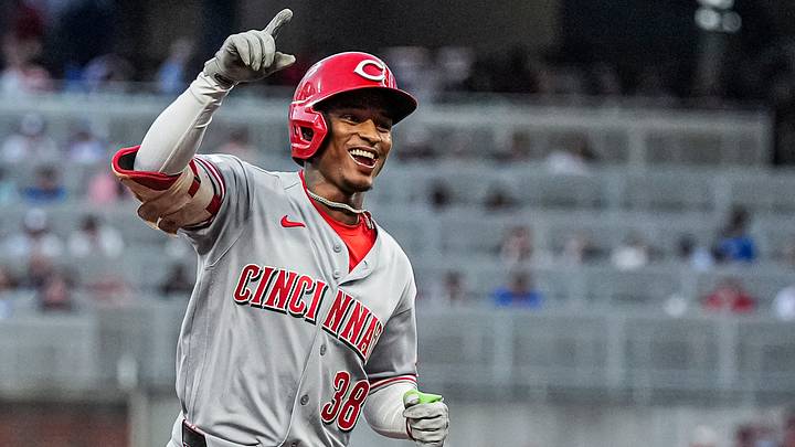 Sep 24, 2026; Cumberland, Georgia, USA; Cincinnati Reds center fielder Carlos Jorge (38) reacts after hitting a lead off home run against the Atlanta Braves during the first inning at Truist Park. Mandatory Credit: Dale Zanine-Imagn Images Sep 24, 2026; Cumberland, Georgia, USA; Cincinnati Reds center fielder Carlos Jorge (38) reacts after hitting a lead off home run against the Atlanta Braves during the first inning at Truist Park. Mandatory Credit: Dale Zanine-Imagn Images