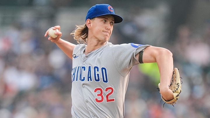 Chicago Cubs pitcher Ben Brown (32) throws against Detroit Tigers during the first inning at Comerica Park in Detroit on Friday, June 6, 2025. Chicago Cubs pitcher Ben Brown (32) throws against Detroit Tigers during the first inning at Comerica Park in Detroit on Friday, June 6, 2025.