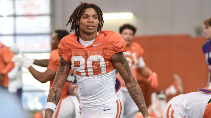 Clemson receiver Tristan Smith (80) during the football practice at the Allen N. Reeves Football Complex at Clemson University in Clemson, S.C. Monday, March 3, 2025.