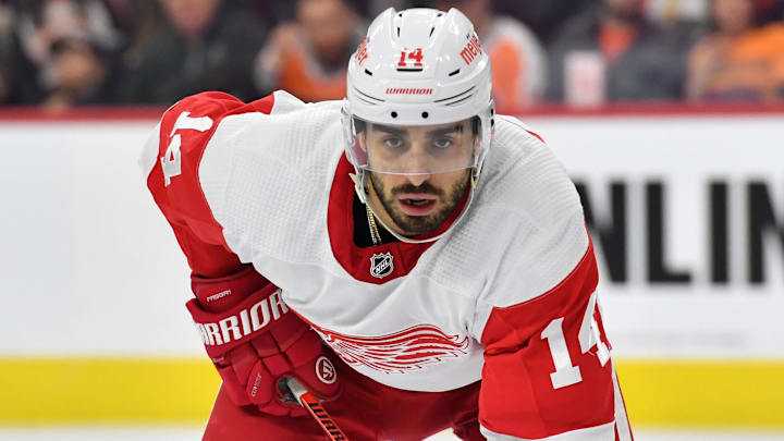 Dec 16, 2023; Philadelphia, Pennsylvania, USA; Detroit Red Wings center Robby Fabbri (14) against
