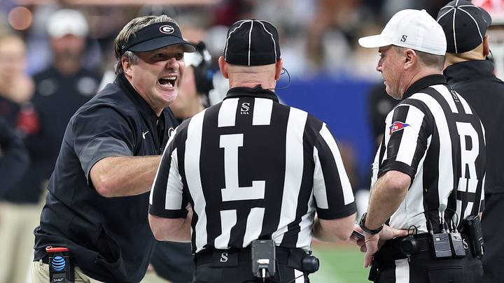 Georgia Bulldogs head coach Kirby Smart reacts after a play. Georgia Bulldogs head coach Kirby Smart reacts after a play.