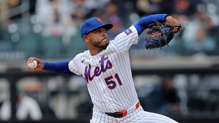Apr 30, 2026; New York City, New York, USA; New York Mets starting pitcher Freddy Peralta (51) pitches against the Washington Nationals during the first inning at Citi Field. Mandatory Credit: Brad Penner-Imagn Images