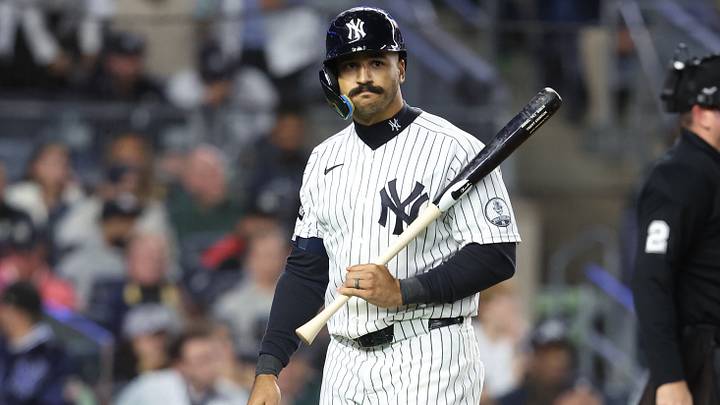 Oct 7, 2026; Bronx, New York, USA; New York Yankees outfielder Trent Grisham (12) reacts after striking out during the seventh inning against the Tampa Bay Rays in game three of the ALDS for the 2026 MLB Playoffs at Yankee Stadium. Mandatory Credit: Wendell Cruz-Imagn Images Oct 7, 2026; Bronx, New York, USA; New York Yankees outfielder Trent Grisham (12) reacts after striking out during the seventh inning against the Tampa Bay Rays in game three of the ALDS for the 2026 MLB Playoffs at Yankee Stadium. Mandatory Credit: Wendell Cruz-Imagn Images