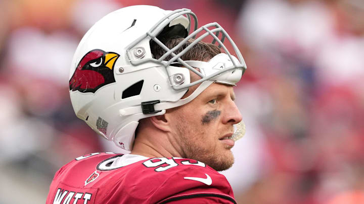 Jan 8, 2023; Santa Clara, California, USA; Arizona Cardinals defensive end J.J. Watt (99) during the second quarter against the San Francisco 49ers at Levi's Stadium. Mandatory Credit: Darren Yamashita-Imagn Images