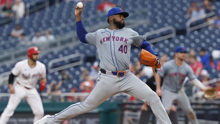 Jun 5, 2024; Washington, District of Columbia, USA; New York Mets pitcher Luis Severino (40) pitches against the Washington Nationals during the sixth inning at Nationals Park.