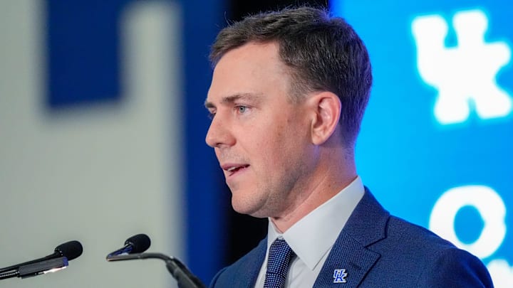 New Kentucky Wildcat head coach Will Stein makes remarks as he is introduced at Kentucky on Wednesday, December 3, 2025 New Kentucky Wildcat head coach Will Stein makes remarks as he is introduced at Kentucky on Wednesday, December 3, 2025