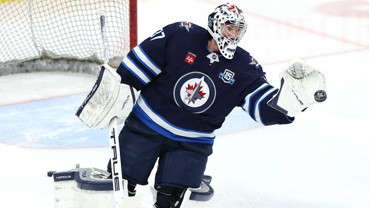 Apr 6, 2026; Winnipeg, Manitoba, CAN; Winnipeg Jets goaltender Connor Hellebuyck (37) warms up before a game against the Seattle Kraken at Canada Life Centre. Mandatory Credit: James Carey Lauder-Imagn Images Apr 6, 2026; Winnipeg, Manitoba, CAN; Winnipeg Jets goaltender Connor Hellebuyck (37) warms up before a game against the Seattle Kraken at Canada Life Centre. Mandatory Credit: James Carey Lauder-Imagn Images