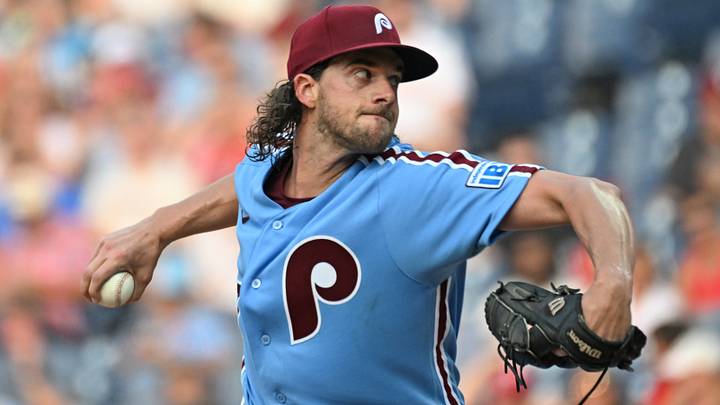 Jul 13, 2026; Philadelphia, PA, USA; Philadelphia Phillies pitcher Aaron Nola (27) throws a pitch against the New York Mets at Citizens Bank Park. Mandatory Credit: Eric Hartline-Imagn Images Jul 13, 2026; Philadelphia, PA, USA; Philadelphia Phillies pitcher Aaron Nola (27) throws a pitch against the New York Mets at Citizens Bank Park. Mandatory Credit: Eric Hartline-Imagn Images