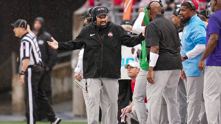 Ohio State Buckeyes head coach Ryan Day reacts on the sideline during the NCAA football game against the Maryland Terrapins at Ohio Stadium in Columbus on Oct. 10, 2026. Ohio State Buckeyes head coach Ryan Day reacts on the sideline during the NCAA football game against the Maryland Terrapins at Ohio Stadium in Columbus on Oct. 10, 2026.