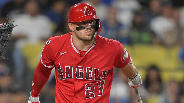 Los Angeles Angels center fielder Mike Trout on the field