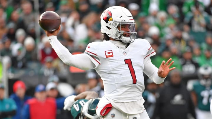 Dec 31, 2023; Philadelphia, Pennsylvania, USA; Arizona Cardinals quarterback Kyler Murray (1) throws
