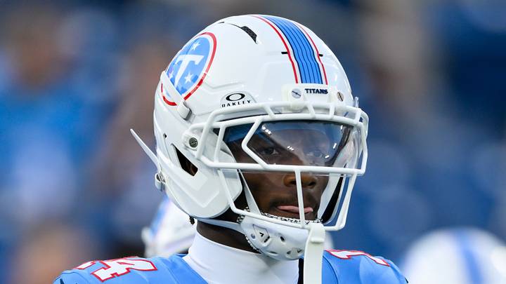 Aug 23, 2026; Nashville, Tennessee, USA; Tennessee Titans wider receiver Carnell Tate (14) during warmup period against the Seattle Seahawks at Nissan Stadium. Mandatory Credit: Steve Roberts-Imagn Images Aug 23, 2026; Nashville, Tennessee, USA; Tennessee Titans wider receiver Carnell Tate (14) during warmup period against the Seattle Seahawks at Nissan Stadium. Mandatory Credit: Steve Roberts-Imagn Images
