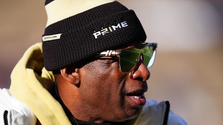 Nov 29, 2024; Boulder, Colorado, USA; Colorado Buffaloes head coach Deion Sanders before the game against the Oklahoma State Cowboys at Folsom Field. Mandatory Credit: Ron Chenoy-Imagn Images