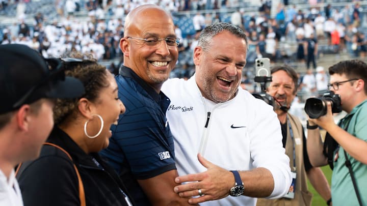 Penn State Athletic Director Pat Kraft, right, laughs with head coach James Franklin Penn State Athletic Director Pat Kraft, right, laughs with head coach James Franklin