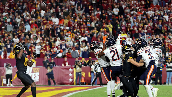Brown catches a Hail Mary pass that was tipped with no time left to beat the Bears on Sunday.