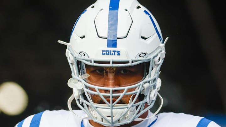 DeForest Buckner of the Indianapolis Colts looks on