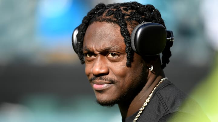 Philadelphia Eagles wide receiver A.J. Brown during warmups against the Carolina Panthers.