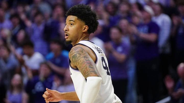 Kansas State Wildcats guard PJ Haggerty (4) reacts after a basket made against BYU Cougars during the game inside Bramlage Coliseum on Jan. 3, 2026.