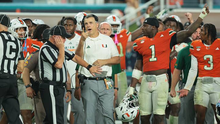 Oct 17, 2026; Miami Gardens, Florida, USA;  Miami Hurricanes head coach Mario Cristobal reacts after a play during overtime against the Florida State Seminoles at Hard Rock Stadium.  Mandatory Credit: Sam Navarro-Imagn Images