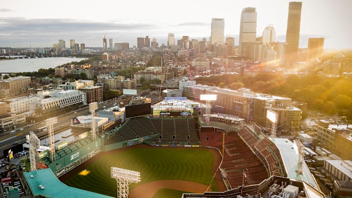 An overhead shot of Fenway Park in Boston ahead of Sunday Night Baseball tonight between the Red Sox and New York Yankees.