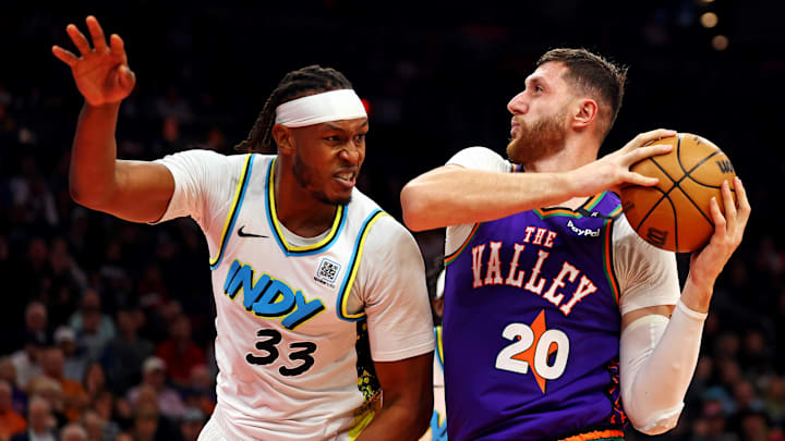 3Dec 19, 2024; Phoenix, Arizona, USA; Phoenix Suns center Jusuf Nurkic (20) drives to the basket against Indiana Pacers center Myles Turner (33) during the fourth quarter at Footprint Center. Mandatory Credit: Mark J. Rebilas-Imagn Images 3Dec 19, 2024; Phoenix, Arizona, USA; Phoenix Suns center Jusuf Nurkic (20) drives to the basket against Indiana Pacers center Myles Turner (33) during the fourth quarter at Footprint Center. Mandatory Credit: Mark J. Rebilas-Imagn Images