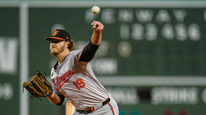 Apr 10, 2024; Boston, Massachusetts, USA; Baltimore Orioles pitcher Cole Irvin (19) throws a pitch Apr 10, 2024; Boston, Massachusetts, USA; Baltimore Orioles pitcher Cole Irvin (19) throws a pitch