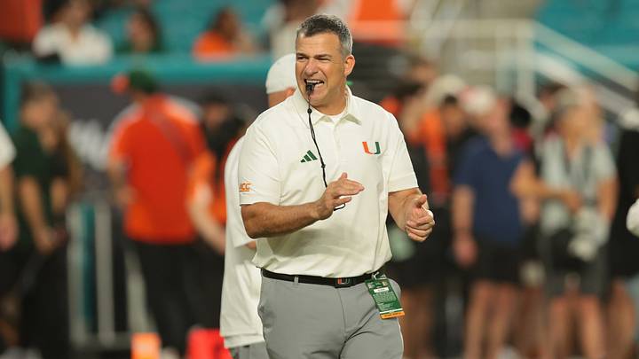 Sep 10, 2026; Miami Gardens, Florida, USA;  Miami Hurricanes head coach Mario Cristobal looks on before the game against the Florida A&M Rattlers at Hard Rock Stadium.  Mandatory Credit: Sam Navarro-Imagn Images