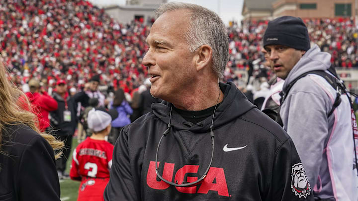 Nov 6, 2021; Athens, Georgia, USA; Georgia Bulldogs former head coach Mark Richt on the field prior to the game against the Missouri Tigers at Sanford Stadium. Mandatory Credit: Dale Zanine-Imagn Images