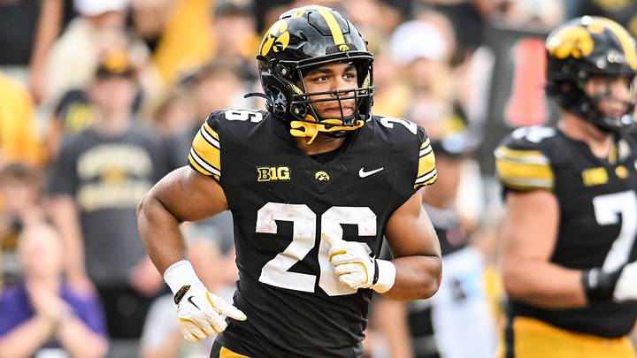 Sep 19, 2026; Iowa City, Iowa, USA;  Iowa Hawkeyes running back Xavier Williams (26) comes off the field after scoring a touchdown against the UNI Panthers during the second quarter at Kinnick Stadium.  Mandatory Credit: Jeffrey Becker-Imagn Images